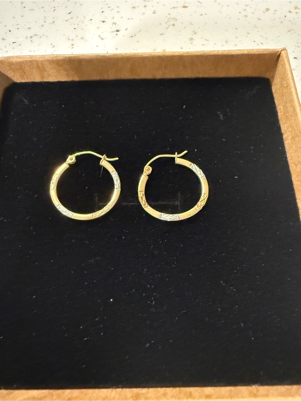 10k TRI Earrings Yellow Gold, Rose Gold, White Gold. Diamond Cut Finish
